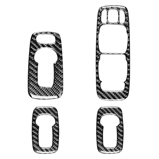 Carbon fiber door control trim set with cutouts, black and silver weave finish