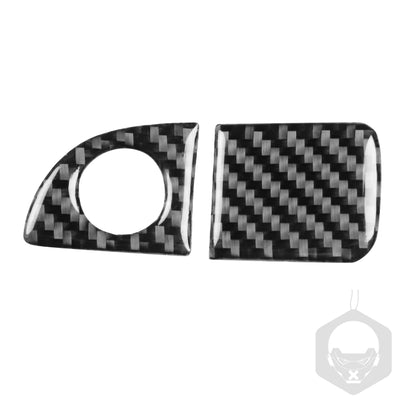 Carbon fiber dashboard storage handle sticker, black with gray checker weave and circular cutout