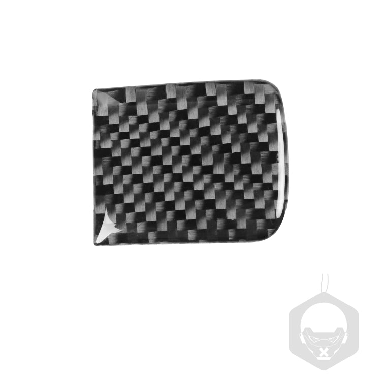Carbon fiber storage handle sticker, black with gray checker weave pattern and rounded corners