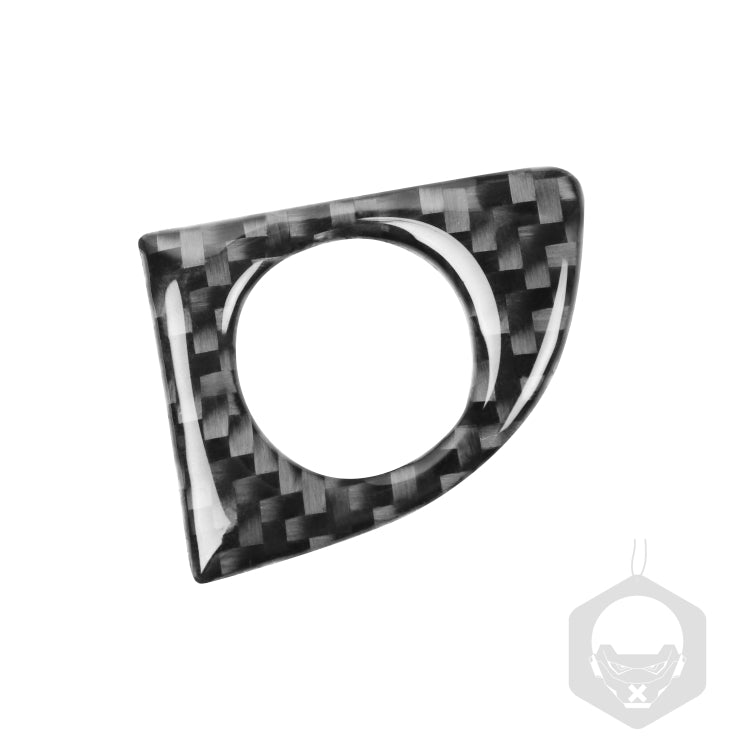 Carbon fiber storage handle sticker, black checker weave with circular cutout in triangular frame