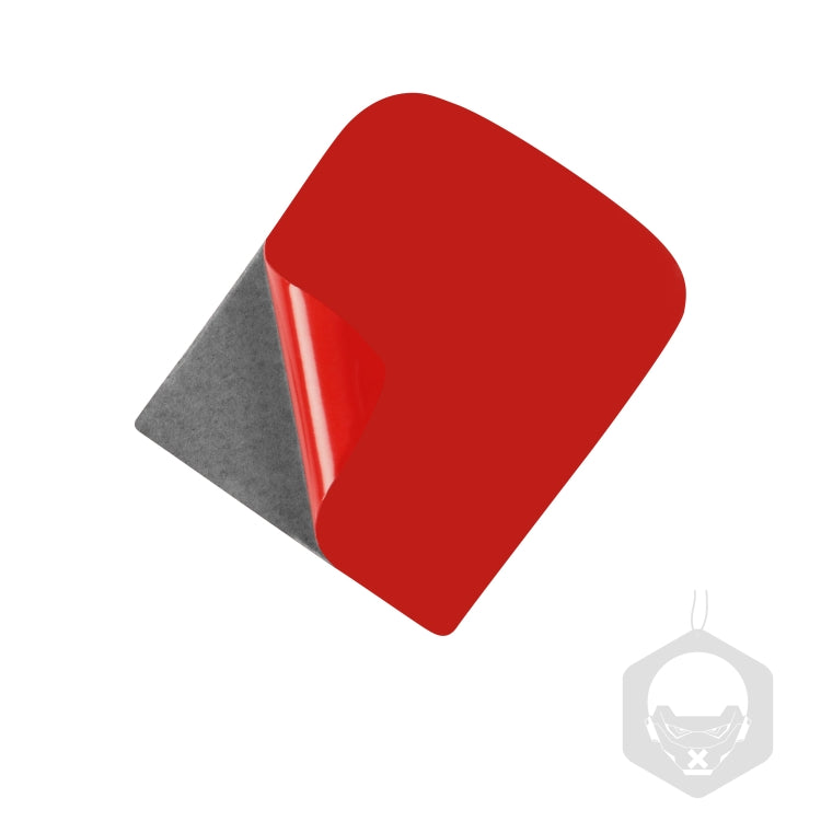 Carbon fiber sticker corner with gray backing and red protective cover
