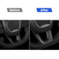 Steering wheel chin sticker, before-and-after view with carbon fiber weave trim