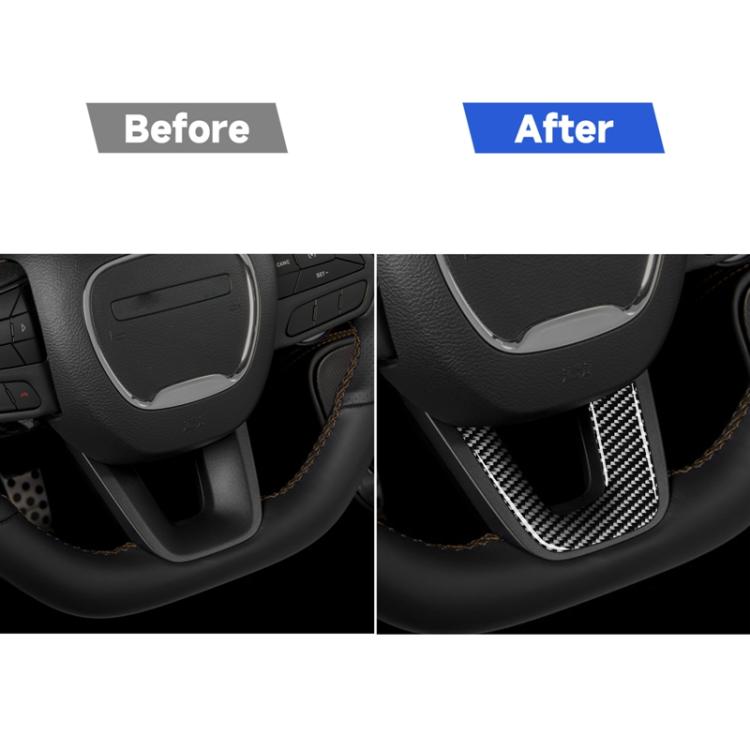 Steering wheel chin sticker, before-and-after view with carbon fiber weave trim