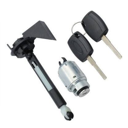 Hood lock with key set, black and silver lock cylinder