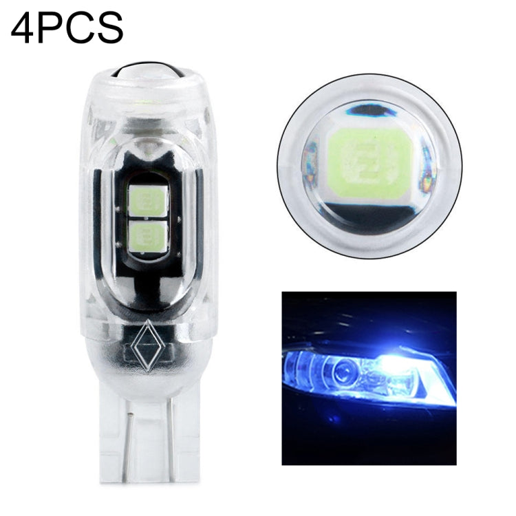 T10 car clearance light bulb, clear body with ice-blue 5-LEDs and lens