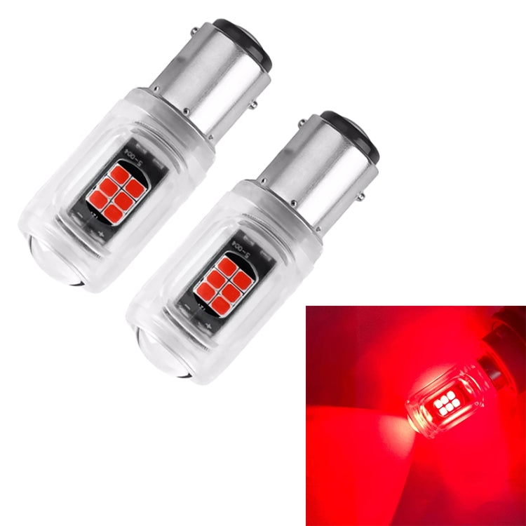 Pair of clear LED car brake light bulbs with metal base and red LED array