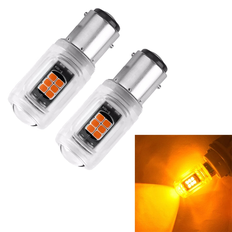 Pair of clear LED car brake light bulbs with metal base and yellow/orange LED array