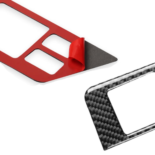 Carbon fiber window switch trim stickers with cutouts, shown with red backing
