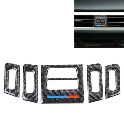 Set of five carbon fiber-look air vent trim stickers with cutouts and colorful stripe