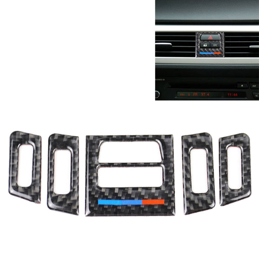 Set of five carbon fiber-look air vent trim stickers with cutouts and colorful stripe