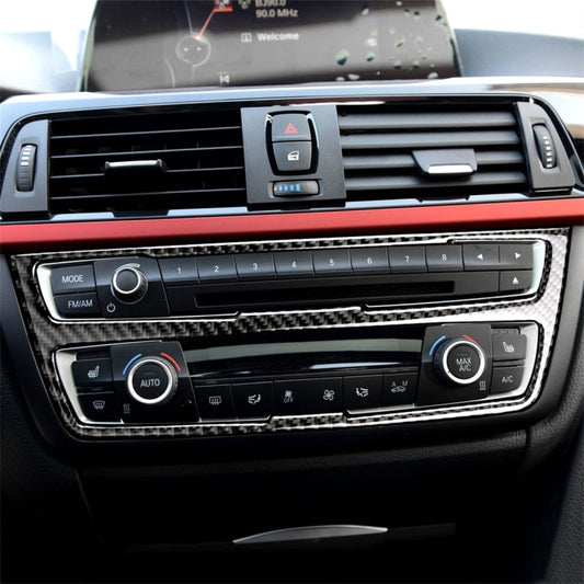 Carbon fiber-look CD panel trim sticker for car dashboard, black with weave texture