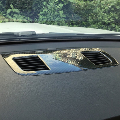 Carbon fiber-look dashboard vent trim sticker with two rectangular slat openings