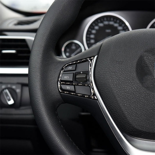 Steering wheel control trim sticker with carbon-fiber style frame, black and silver