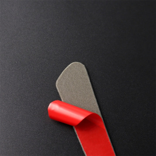 Red adhesive backing with matching grey backing for carbon-fiber-look mirror bumper strip