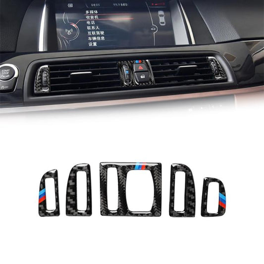 5-piece carbon-fiber air vent trim stickers, black with red-blue stripe accents
