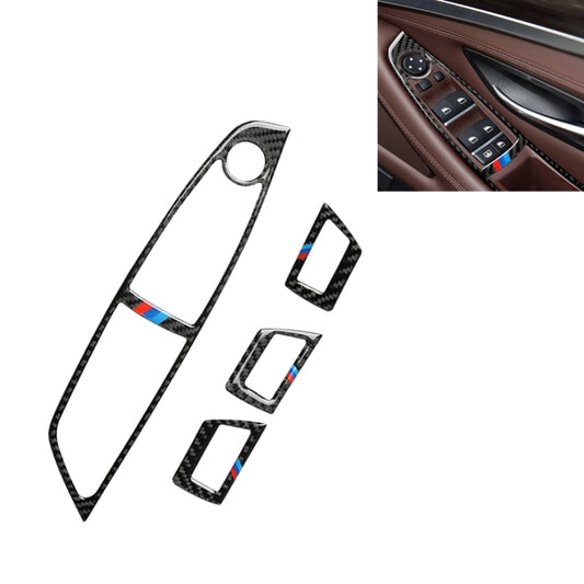 Carbon fiber door control trim stickers with three-color accents for right side