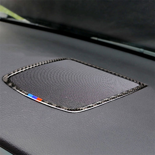 Carbon fiber dashboard trim sticker frame with dark border and blue orange accent stripe