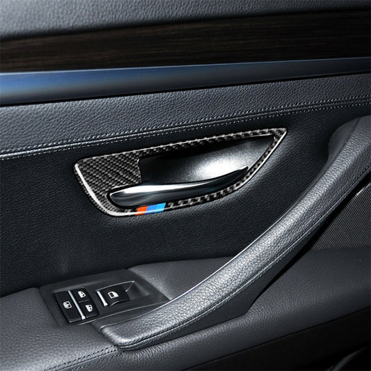 Carbon fiber door handle trim frame sticker with blue and orange accent stripe