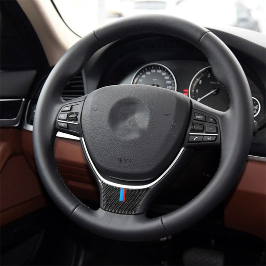 Steering wheel decorative sticker with carbon fiber trim and blue red center stripe
