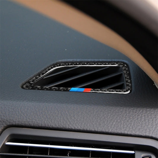 Carbon fiber air outlet trim sticker with three-color stripe on black dashboard vent