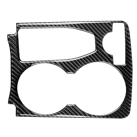Carbon-fiber cup holder trim sticker with two large round openings and side cutouts