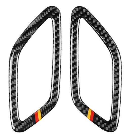 Carbon fiber-look dashboard air outlet sticker pair with German flag stripe accents