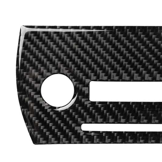 Carbon fiber CD panel sticker detail with round hole and rectangular cutouts