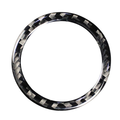 Carbon-fiber patterned circular start button ring sticker, black and silver weave finish