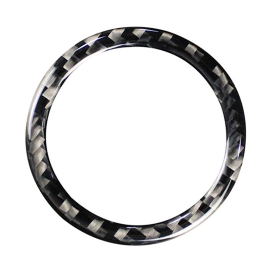 Carbon-fiber patterned circular start button ring sticker, black and silver weave finish