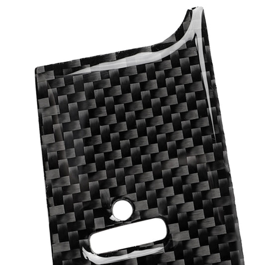 Black carbon fiber dashboard panel sticker with circular and rectangular cutouts