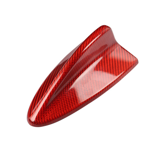 Red carbon fiber-style C-shaped antenna cover for BMW E90, top angled view