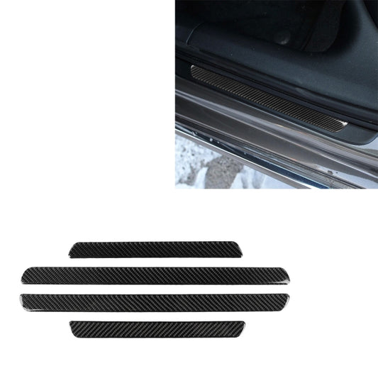 Carbon fiber door sill threshold stickers, set of four black textured strips