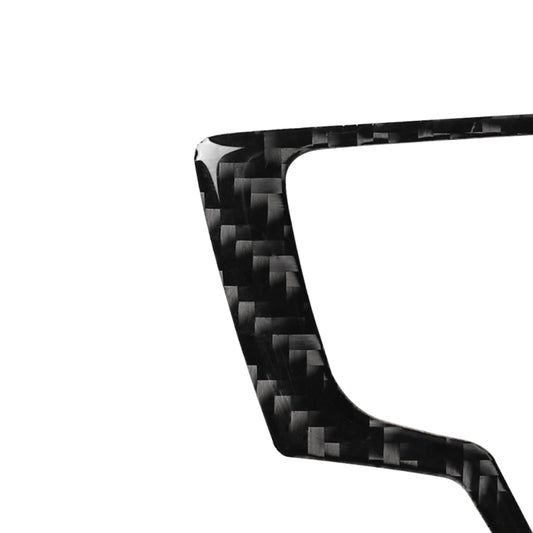 Corner view of carbon-fiber weave multimedia panel trim sticker with curved edge