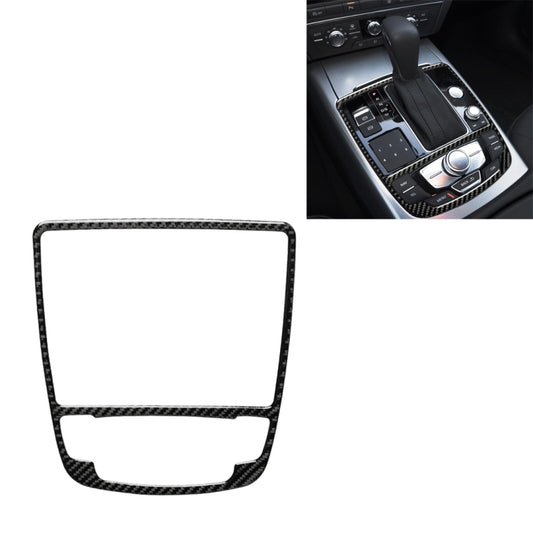 Carbon fiber gear shift panel sticker with open frame, black weave finish