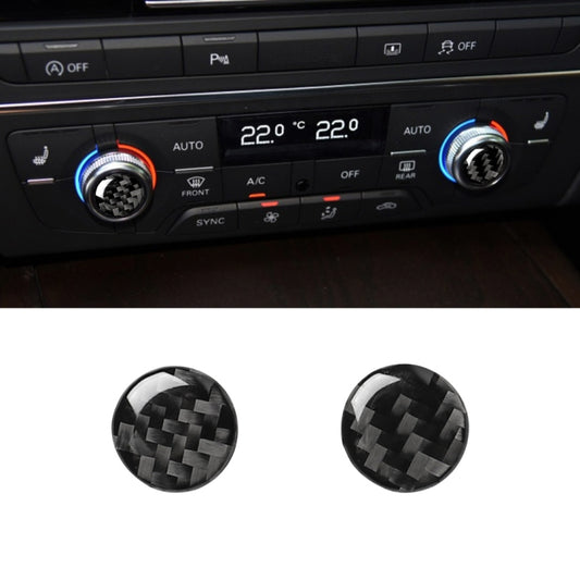 Pair of carbon-fiber AC knob button stickers on car climate control panel