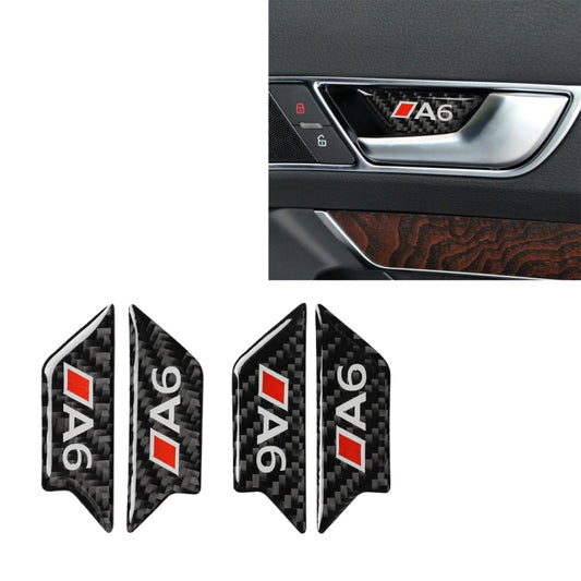 Pair of carbon-fiber door bowl stickers with A6 text and red badge