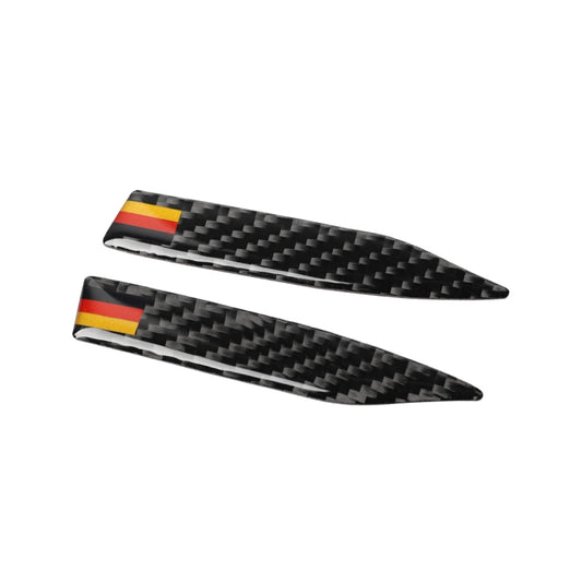 Two carbon fiber rearview mirror anti-collision strips with German flag stripe ends