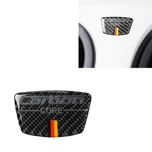 Carbon fiber door trim sticker with German flag stripe and CORE logo, curved oval