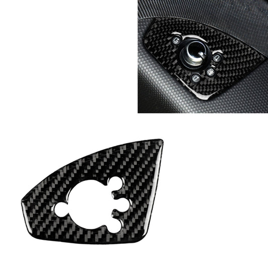 Carbon fiber door button decorative sticker with cutout controls, black textured finish