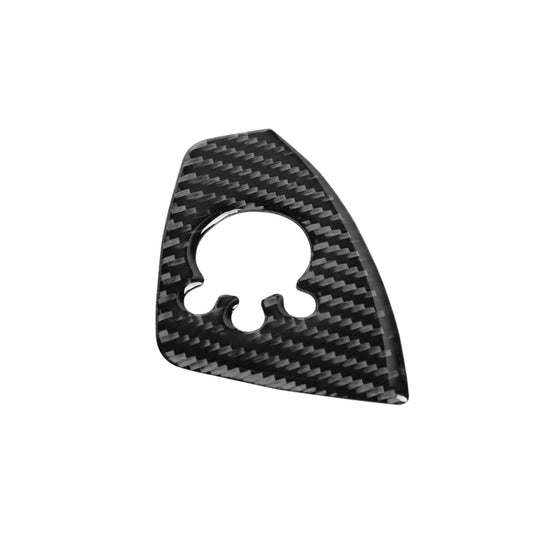 Carbon fiber door button trim sticker, curved triangular panel with circular switch cutout