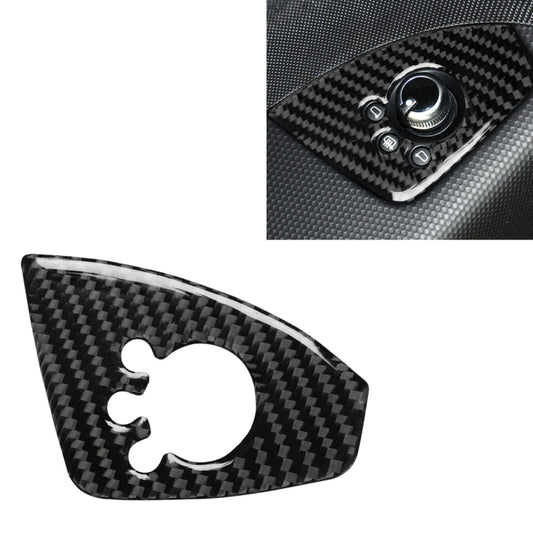 Carbon fiber door button trim sticker with circular switch cutout, glossy black