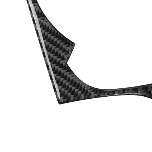 Carbon fiber gear shift panel sticker corner detail with curved edge, black weave