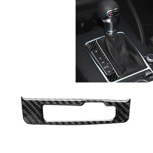 Carbon fiber gear shift frame sticker with silver trim outline, left-drive console area