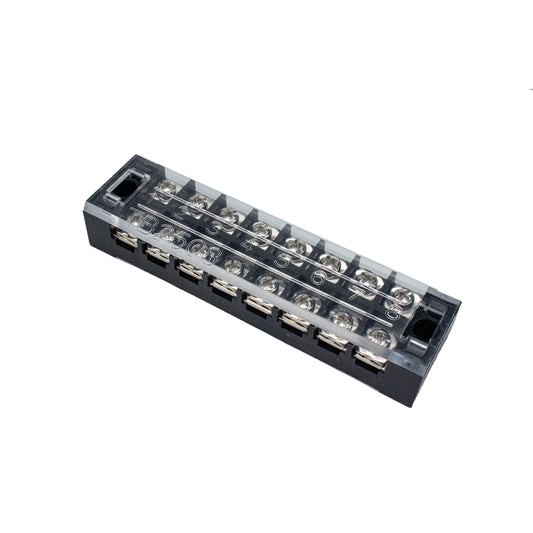 Black 8-way dual-row power terminal connector with clear cover and screw terminals