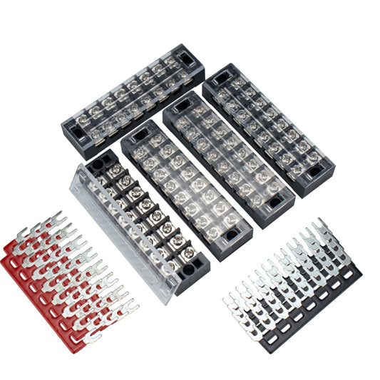 Dual-row 8-way power terminal connectors, 5-pack with caps, screw terminals