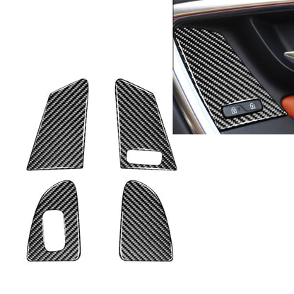 Set of carbon fiber window switch button cover stickers with oval cutouts