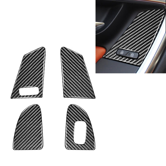 Set of four carbon-fiber window switch button stickers with cutouts, left drive.