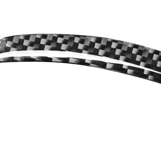Close-up of carbon-fiber patterned dashboard trim strip, black and gray weave