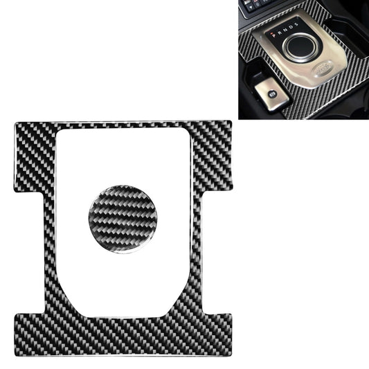 Carbon fiber gearshift panel sticker with circular PRND cutout, black-gray weave pattern