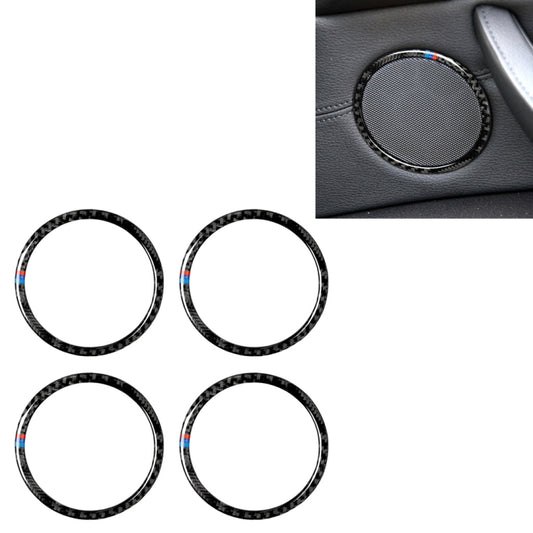 Carbon fiber horn ring stickers: 4 black round rings with tricolor stripe accents